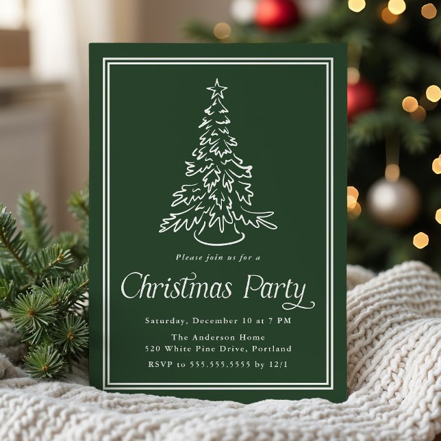 Convites Festa de Natal com Árvore de Natal Verde Floresta  (Criador carregado)