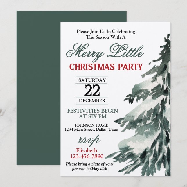 Convites Festa de Natal com Árvore Nevada (Frente/Verso)