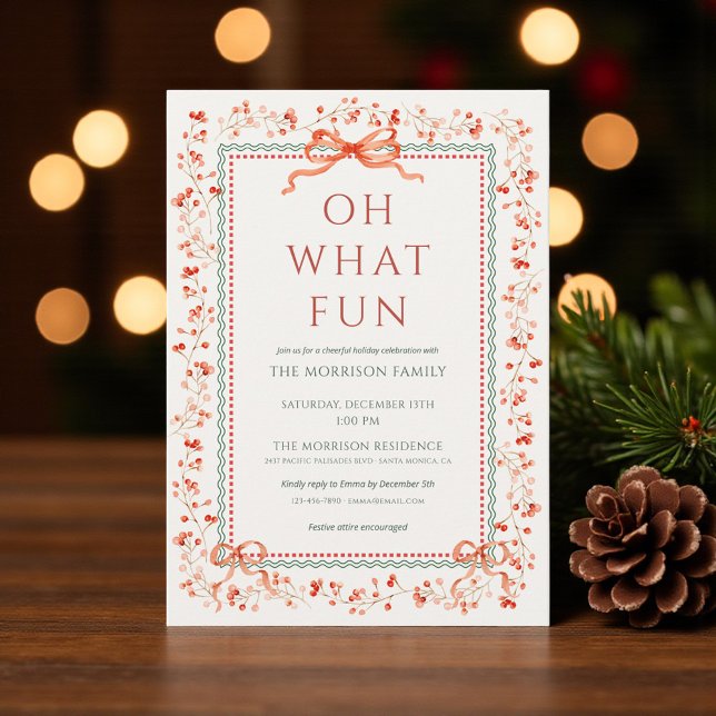 Convites Festa de Natal com Azevinho e Laço Vermelho  (Criador carregado)
