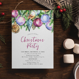 Convites Festa de Natal com Bolas de Natal em Aquarela