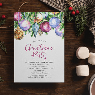 Convites Festa de Natal com Bolas de Natal em Aquarela