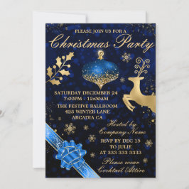Convites Festa de Natal com Bolas e Fita Azul e Dourado