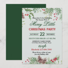 Convites Festa de Natal com Borda de Azevinho Festivo