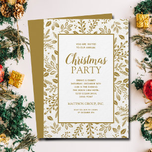 Convites Festa de Natal com Botânicos Elegantes em Dourado