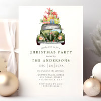 Festa de Natal com Carro Verde Vintage em Aquarela