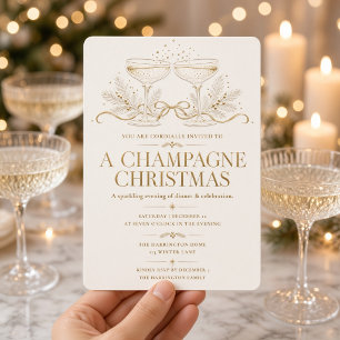 Convites Festa de Natal com Champanhe Ivory Gold