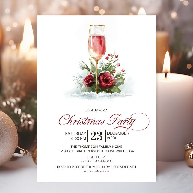 Convites Festa de Natal com Champanhe Rosé (Criador carregado)
