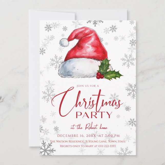 Convites Festa de Natal com chapéu de Papai Noel Vermelho (Frente)
