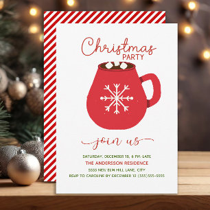 Convites Festa de Natal com Chocolate Quente Vermelho Branc