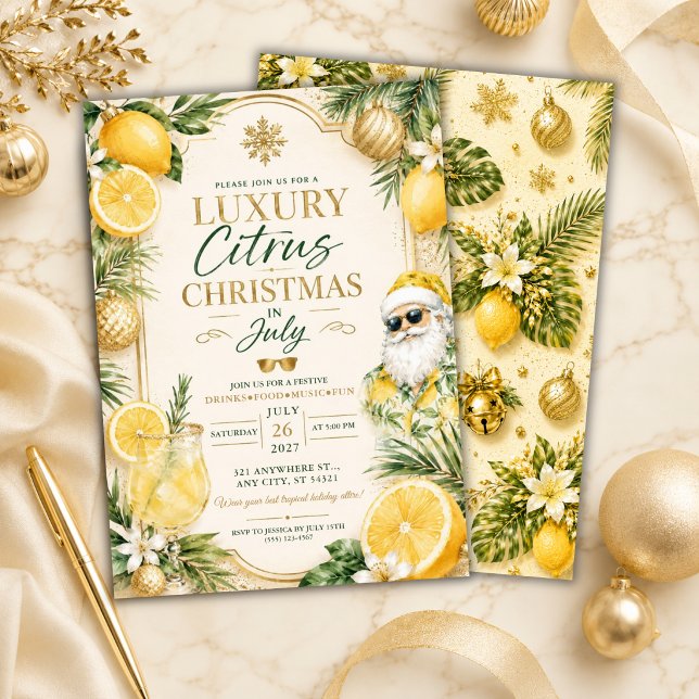 Convites Festa de Natal com Citros Luxuosos em Julho (Criador carregado)