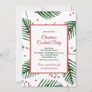 Convites Festa de Natal com Coquetel Elegante Evergreen