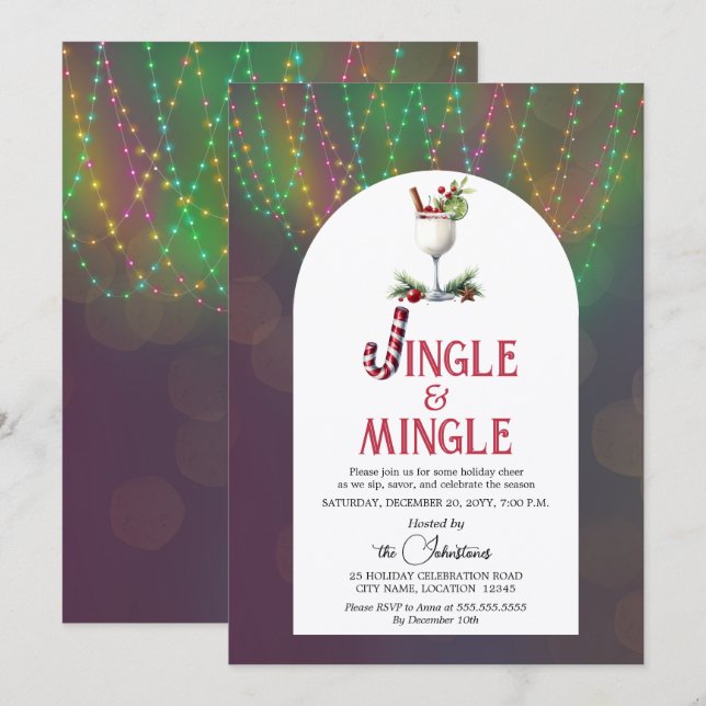 Convites Festa de Natal com Coquetel Jingle & Mingle (Frente/Verso)