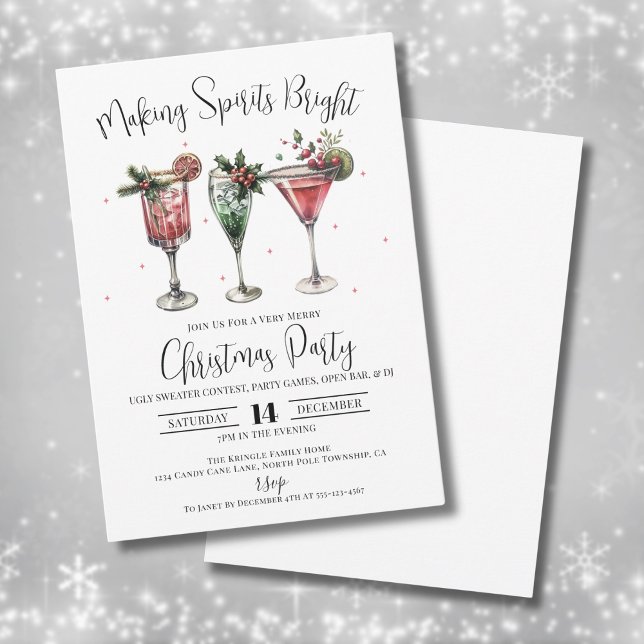 Convites Festa de Natal com Coquetel para Iluminar os Espír (Elegant Cocktail Christmas Party Invitation)
