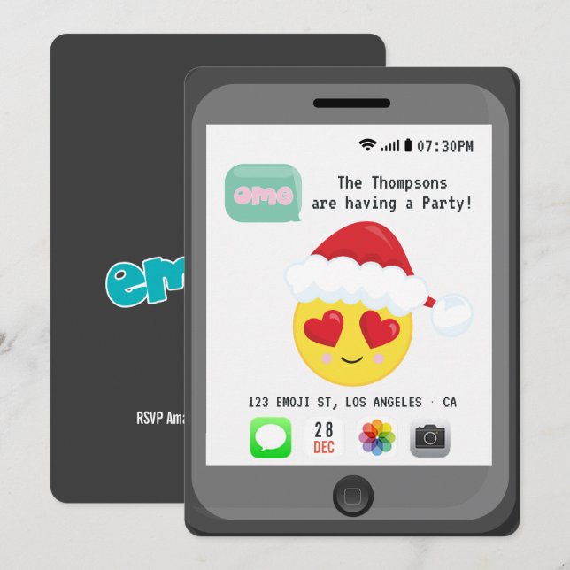 Convites Festa de Natal com Emoji (Frente/Verso)