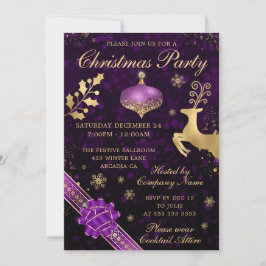 Convites Festa de Natal com Enfeite e Fita Roxo e Dourado