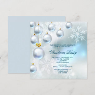 Convites Festa de Natal com Enfeites Prateados e Flocos de 
