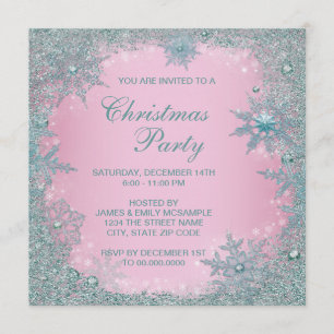 Convites Festa de Natal com Floco de Neve Azul Rosa Turques