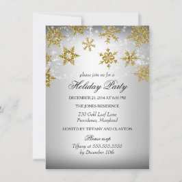 Convites Festa de Natal com Floco de Neve Prata e Ouro