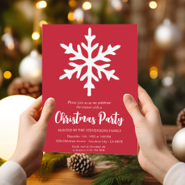 Convites Festa de Natal com Floco de Neve Vermelho Minimali