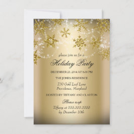 Convites Festa de Natal com Flocos de Neve Dourados Brilhan
