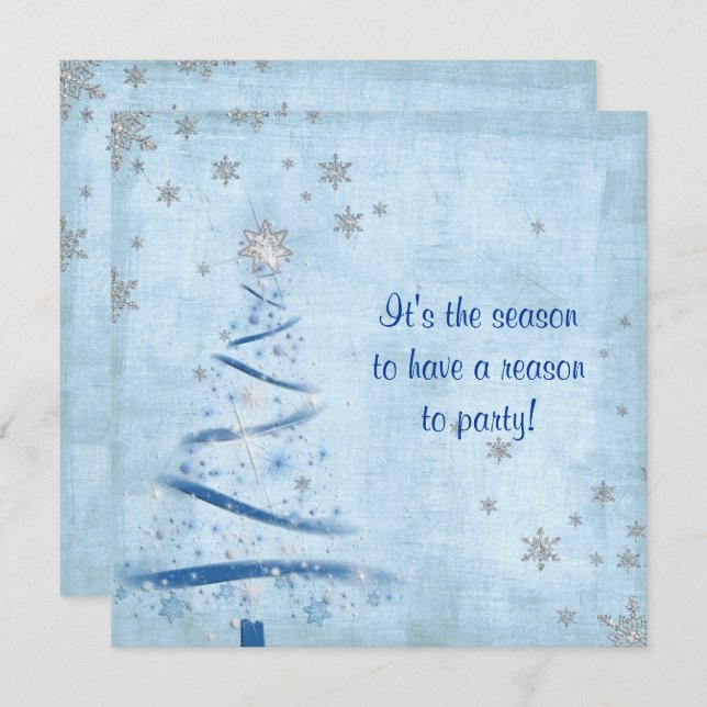Convites Festa de Natal com flocos de neve prateados (Frente/Verso)