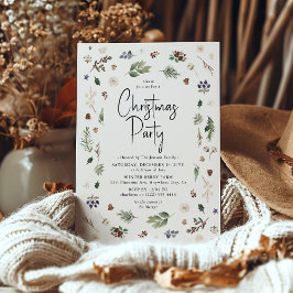 Convites Festa de Natal com Folhagem de Inverno em Aquarela