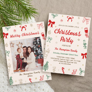 Convites Festa de Natal com Foto Desenhada à Mão