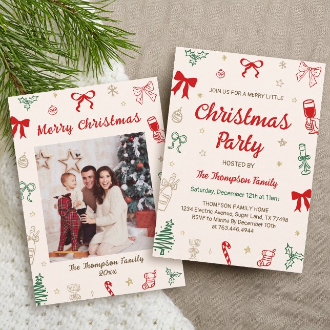 Convites Festa de Natal com Foto Desenhada à Mão (Criador carregado)
