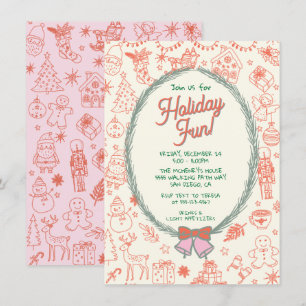 Convites Festa de Natal com garatuja desenhada à mão