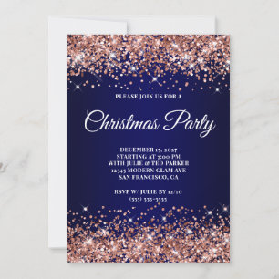 Convites Festa de Natal com Glitter em Rose Gold e Azul Mar