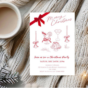 Convites Festa de Natal com Ilustrações Elegantes em Linhas