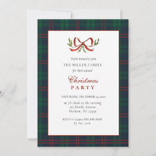 Convites Festa de Natal com Laço e Xadrez Vermelho e Verde