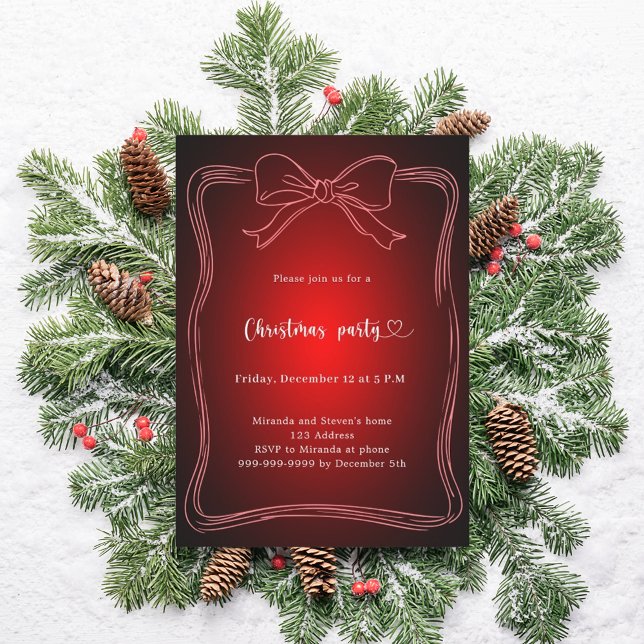 Convites Festa de Natal com laço vermelho desenhado à mão (Criador carregado)