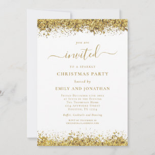 Convites Festa de Natal com Letra Elegante Dourada Brilhant