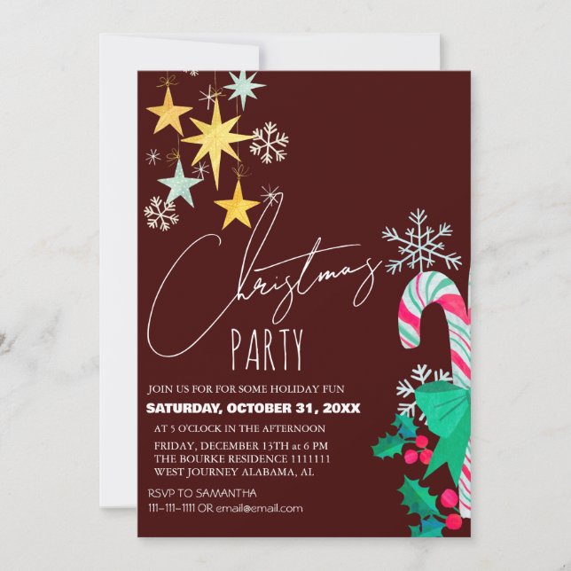 Convites Festa de Natal com Letra Elegante Moderna e Chic (Frente)