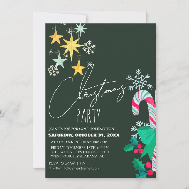 Convites Festa de Natal com Letra Moderna e Elegante (Frente)