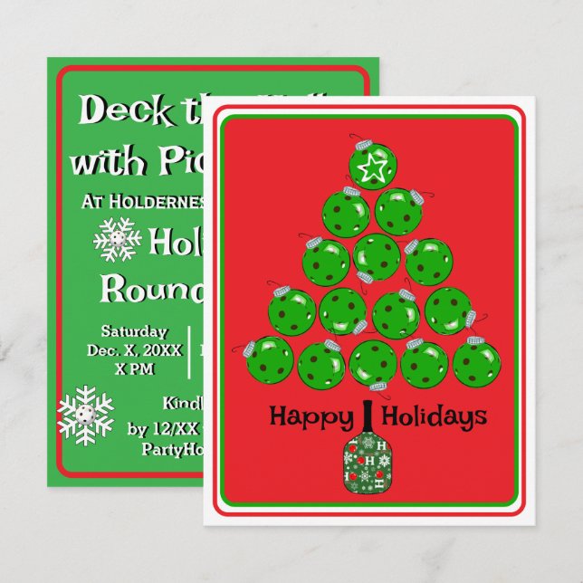 Convites Festa de Natal com Pickleballs Decoração de Natal (Frente/Verso)