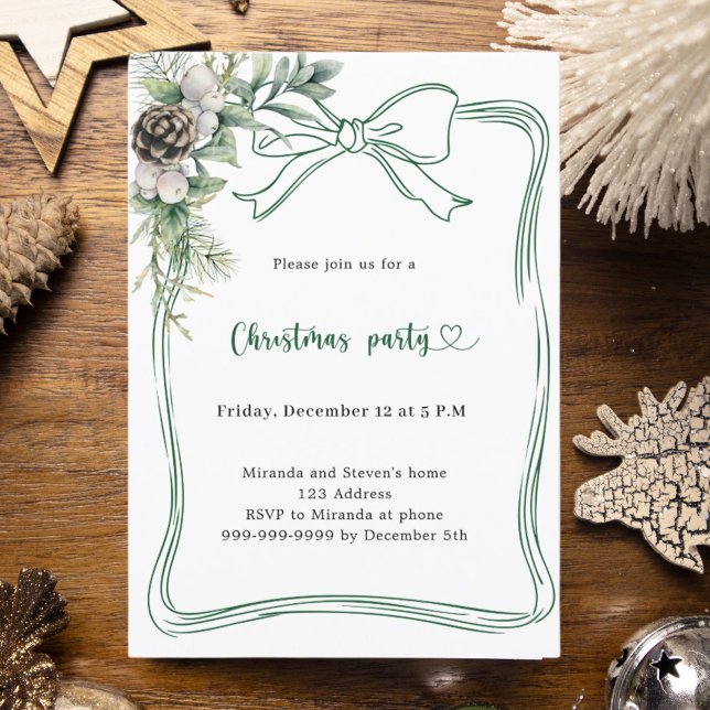 Convites Festa de Natal com pinheiro verde laço (Criador carregado)