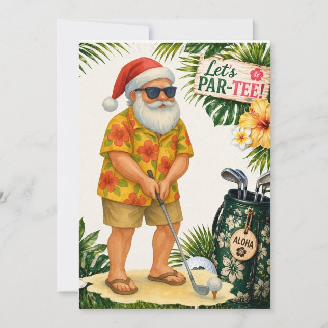 Convites Festa de Natal com tema de Golfe Havaí (Frente)