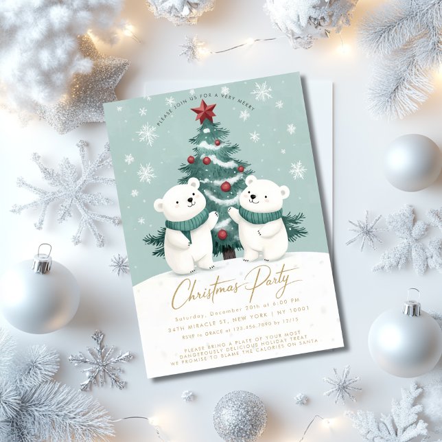 Convites Festa de Natal com Ursos Polares Fofos (Criador carregado)
