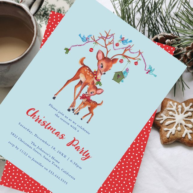 Convites Festa de Natal com Veados da Floresta Fofa (Cute Woodland Deer Christmas Holiday Party Invitation)