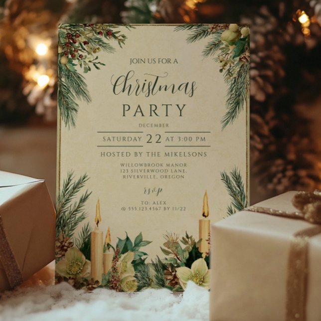 Convites Festa de Natal com Velas Rústicas e Pinhas (Criador carregado)