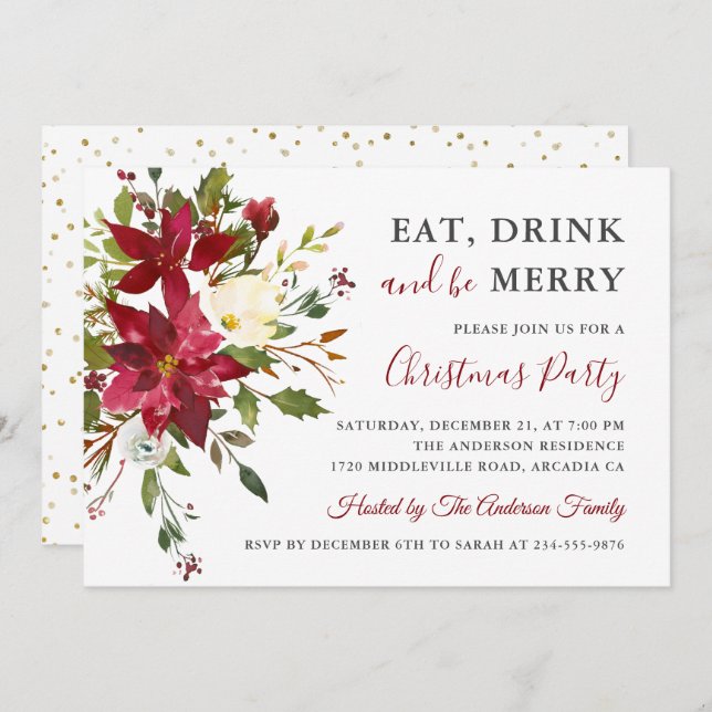 Convites Festa de Natal Coma Bebida Seja Feriado Feliz (Frente/Verso)