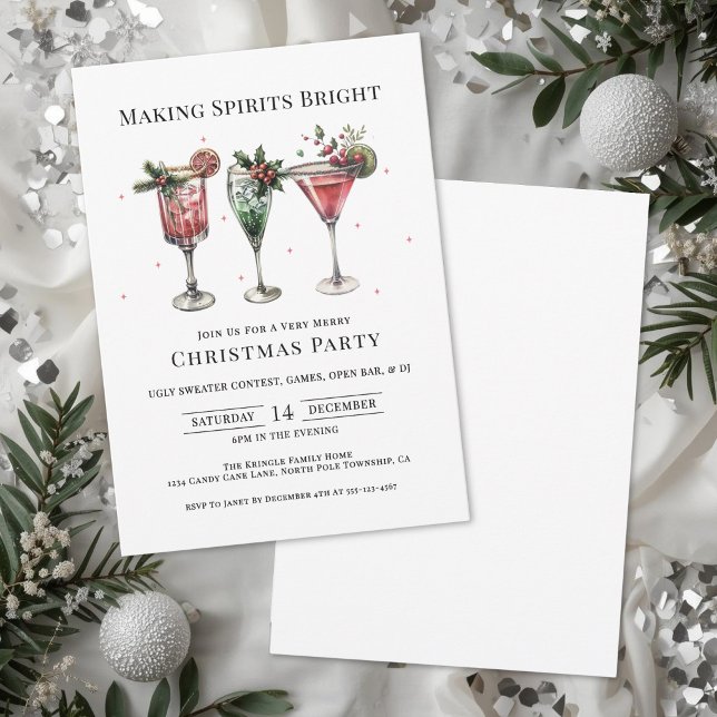 Convites Festa de Natal Coquetel Fazendo Espíritos Brilhant (Christmas Cocktail Party Making Spirits Bright Invitation)