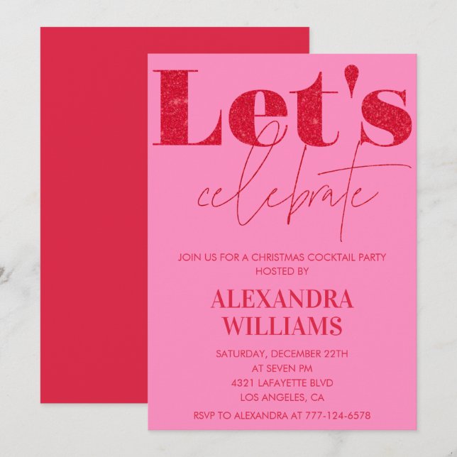 Convites Festa de Natal Cor-de-Rosa com Drinks Vamos celebr (Frente/Verso)