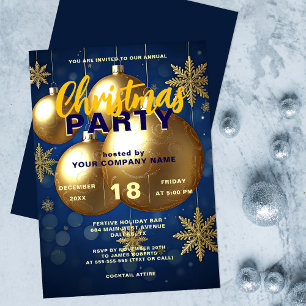 Convites Festa de Natal Corporativa Azul Marinho Dourado