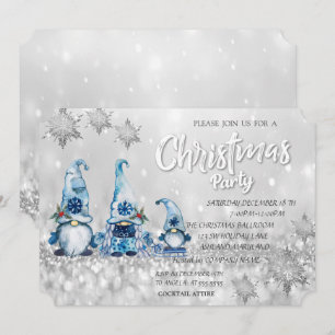 Convites Festa de Natal Corporativa Bokeh Gnomos Azuis Fofo