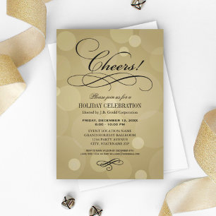 Convites Festa de Natal Corporativa Cheers Champagne Gold