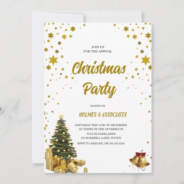 Convites Festa de Natal Corporativa Clássico Ouro Office (Frente)