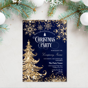 Convites Festa de Natal Corporativa com Brilho Dourado e Az